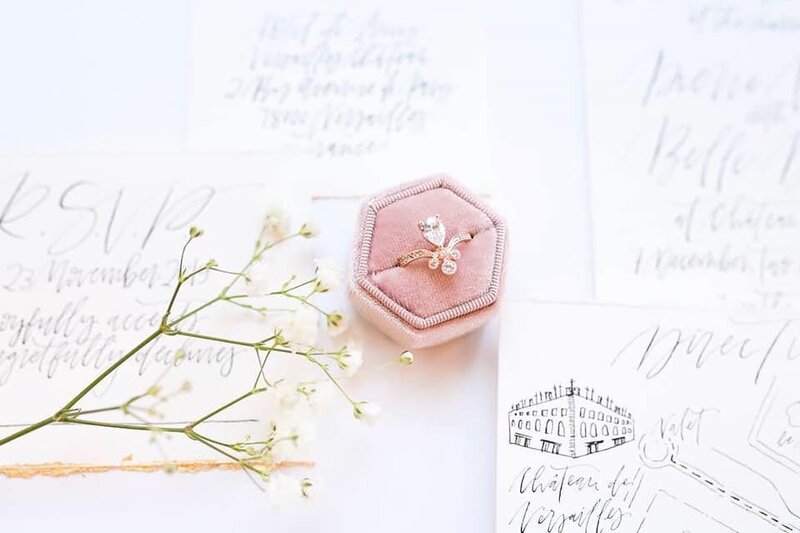 Flat lay of ring during wedding