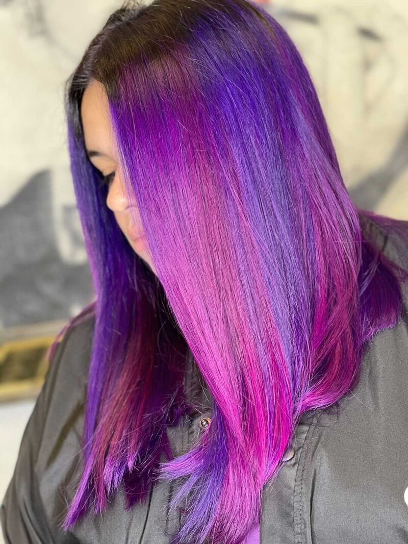 purple and fuscia medium length hair