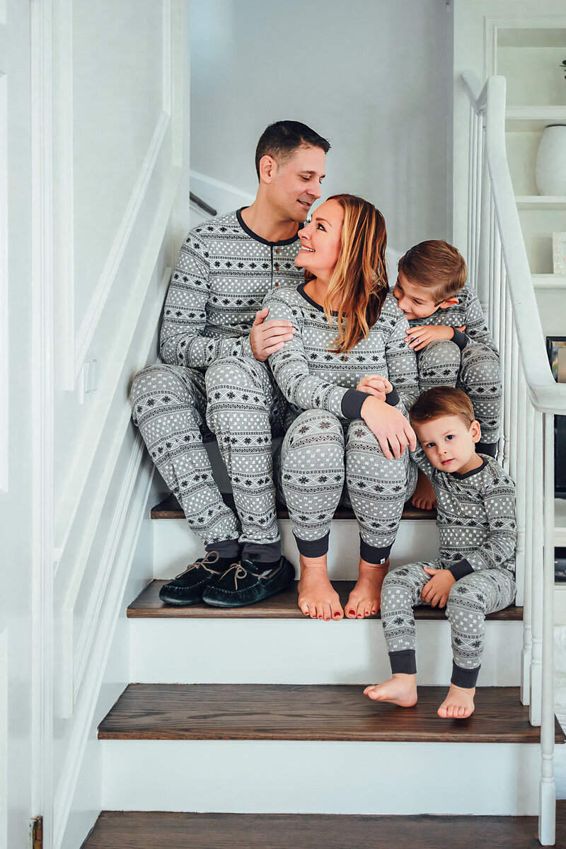 long island indoor family photo  of family on stairs