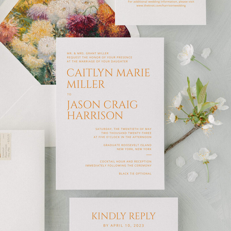 Modern, colorful wedding invitation suite