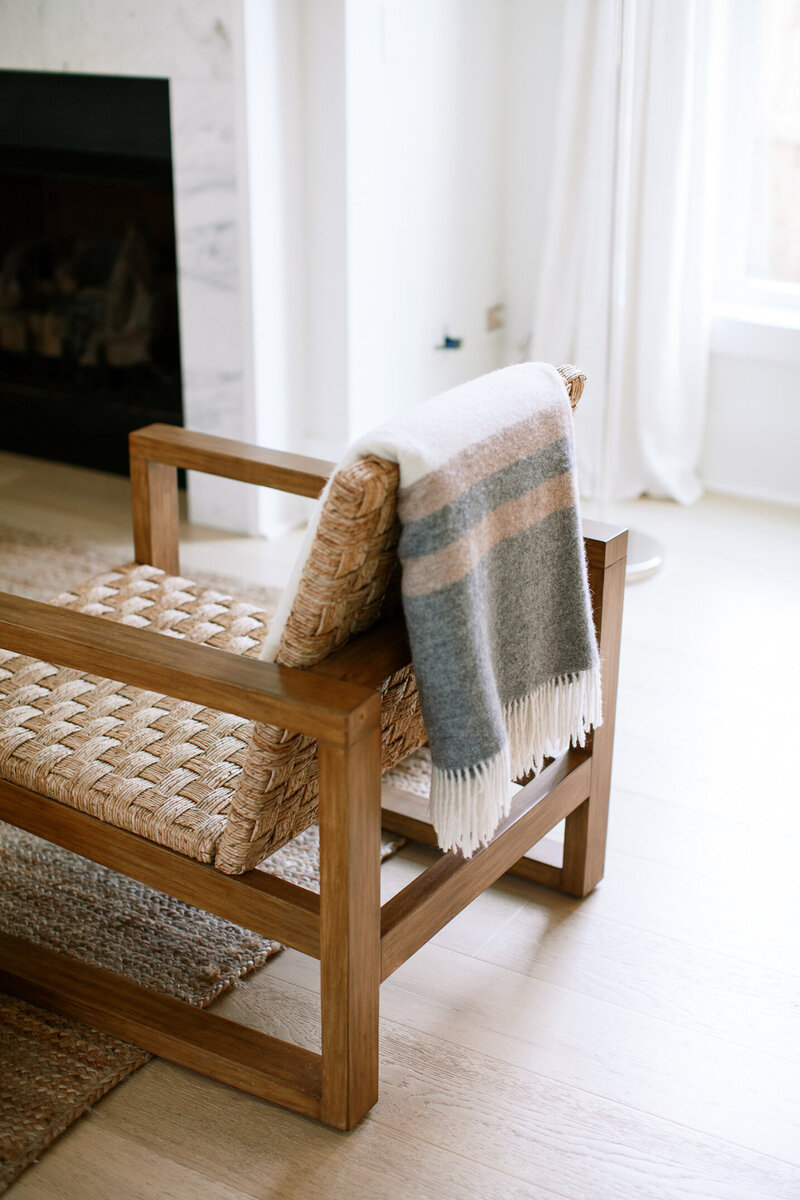 Chaos & Calm -Rattan wooden chair and wool throw blanket