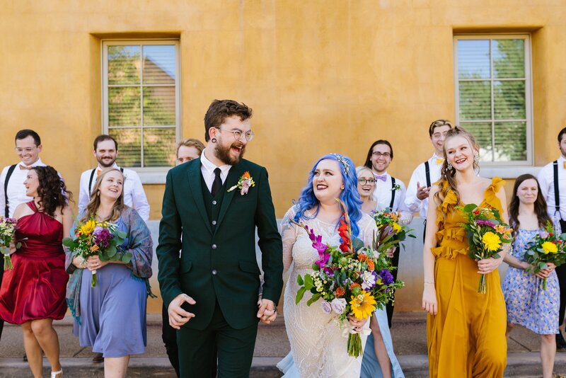 Colorful wedding party at Tucson wedding by tucson wedding photographer, Meredith Amadee Photography