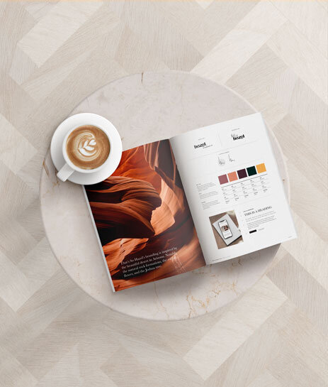 brand style guide with coffee on a table
