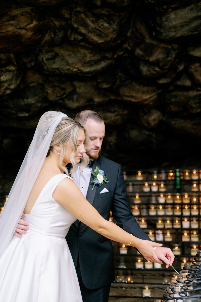 a husband and wife praying together on their wedding day