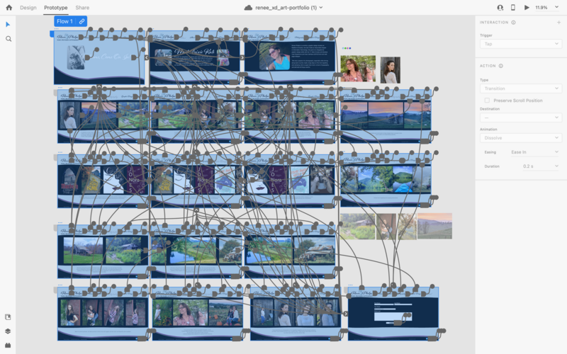 Website of art portfolio in XD wireframes