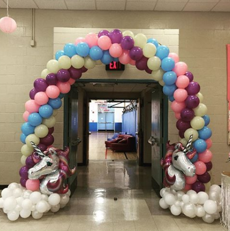 Pink, Purple and white Unicorn Balloon Arch. Balloon Design by Party Shoppe of the Main LIne
