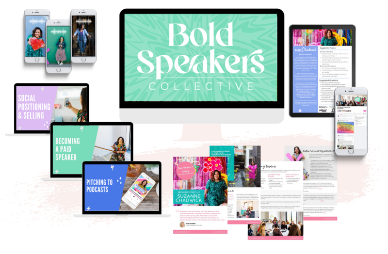 Flat lay of bold speakers collective with pdfs online course, zoom call and google sheets