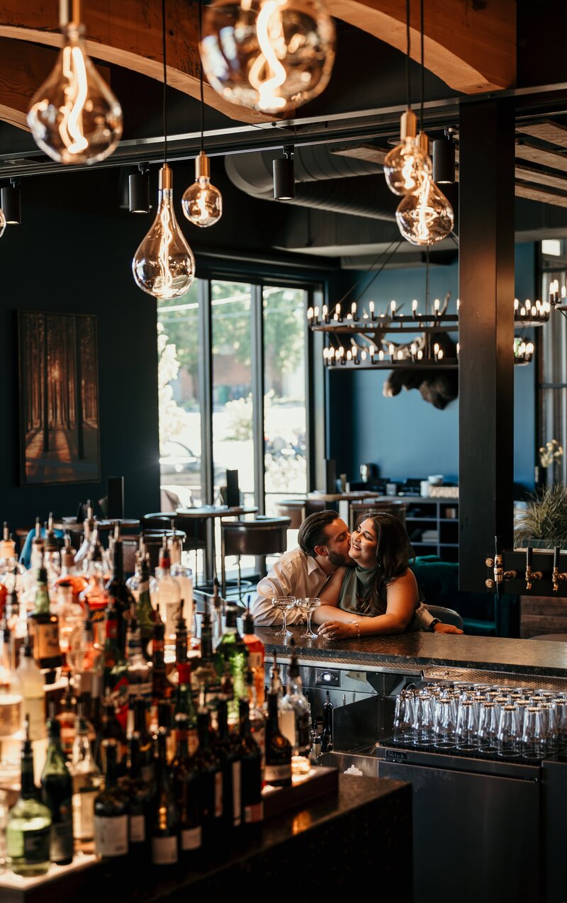 Couples portraits at ponderosa social club in Bozeman, MT