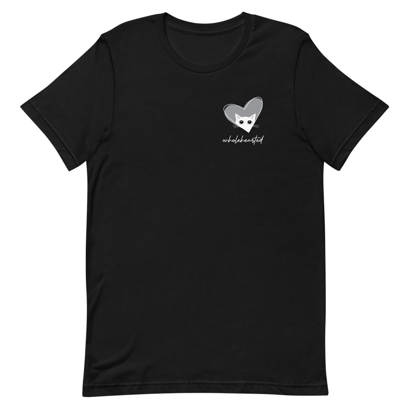 Small Black and White Logo on Front of Black T-shirt