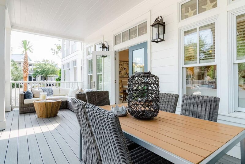 outdoor dining table with lantern