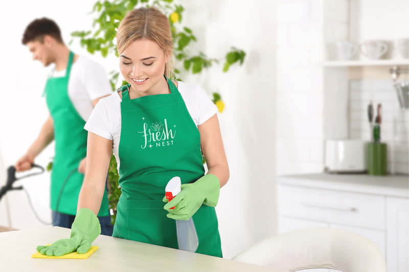 Eco-friendly cleaning technicians in Edmonton using natural, non-toxic products to clean a kitchen counter
