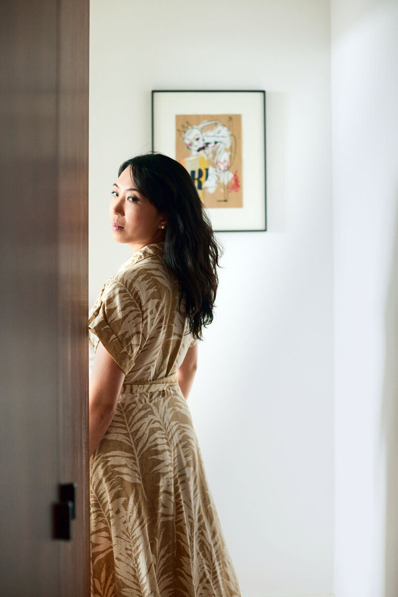 Christen, an interior designer from Frankfurt, walking through her studio