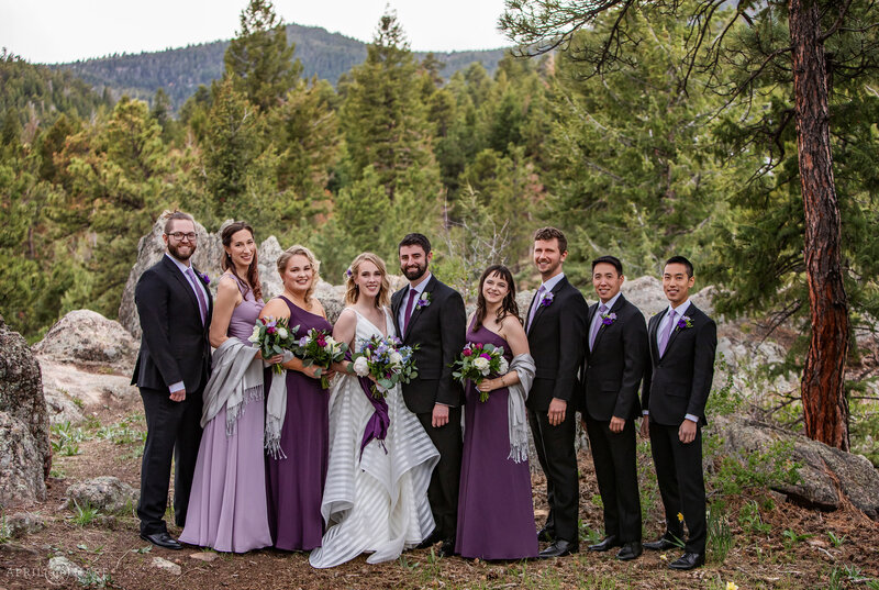 Wedding Party Photography in the Woods at The Woodlands Wedding Barn in Colorado