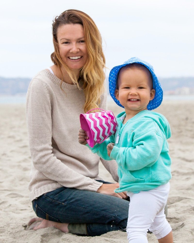 Mom and child on beach