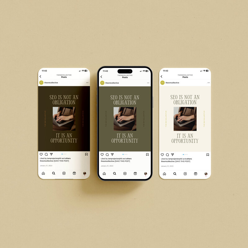 iPhone mockups of social media posts