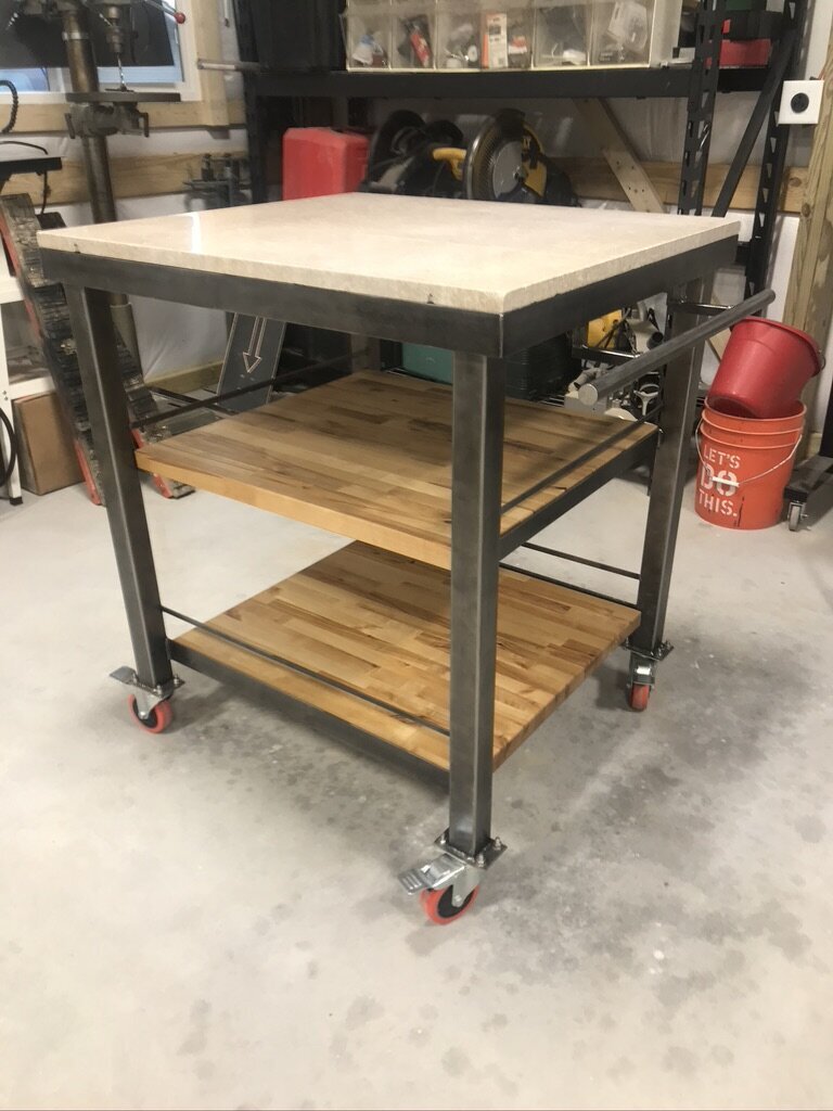 chef cart custom steel marble wood