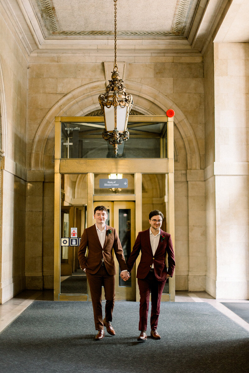 portrait of two grooms in chicago