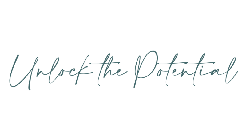 "Unlock the potential" written in script