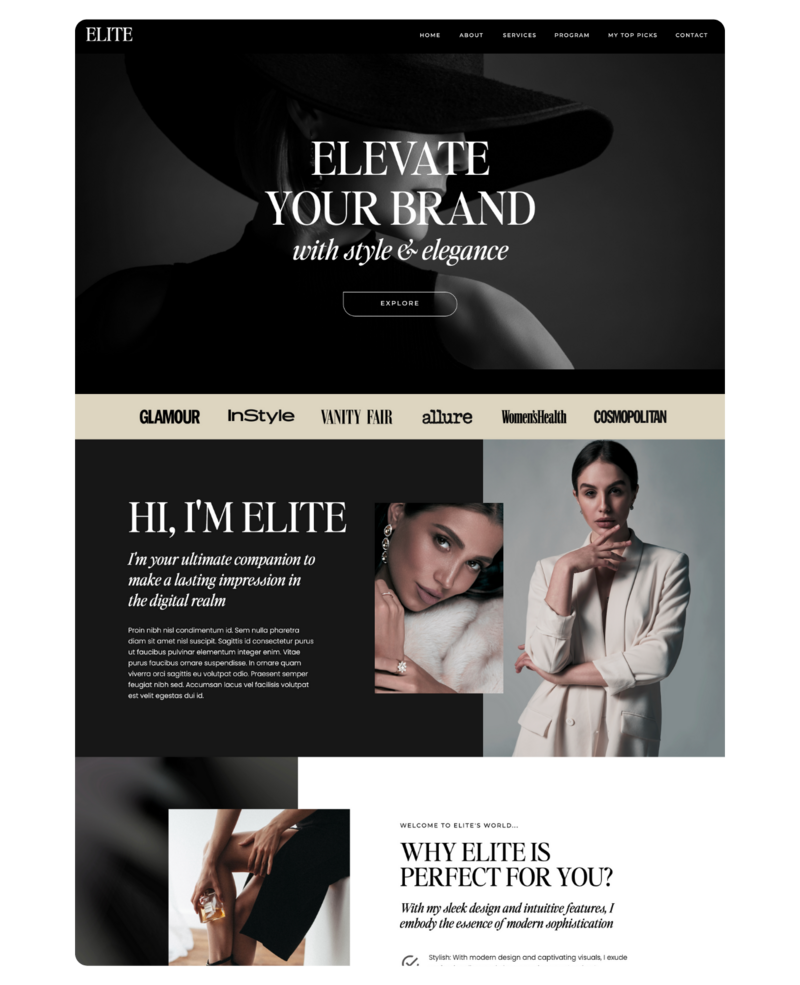 stylish and luxury Showit website template designed by WebMaven