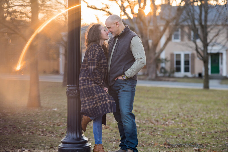 Newly Engaged Couple Share a golden hour portrait taken by Scranton Wedding Photographer Eric Boylan at the French Manor Inn  in Newfoundland, Pennsylvania