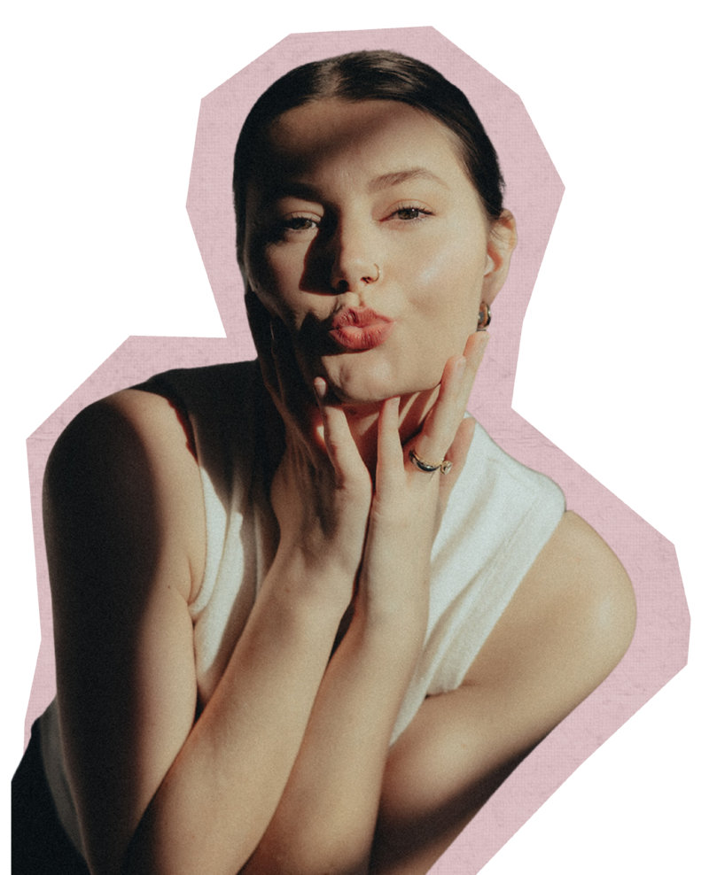 Cutout of Lauren holding her face making a kissy face, Intimate Wedding, Elopement, and Family Photography NYC and Western North Carolina Area 