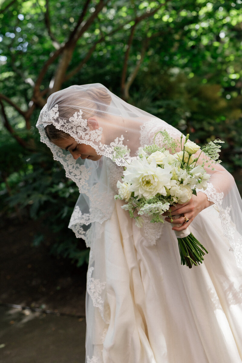 London bride in vintage lace captured in timeless editorial 35mm film wedding photography