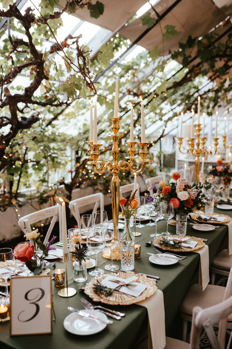 a stunning table set up at Glenapp Castle in the Glasshouse 