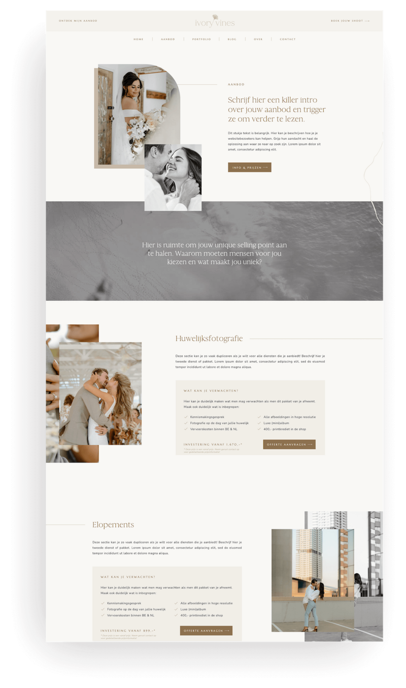 Ivory Vines Aanbod pagina screenshot mockup