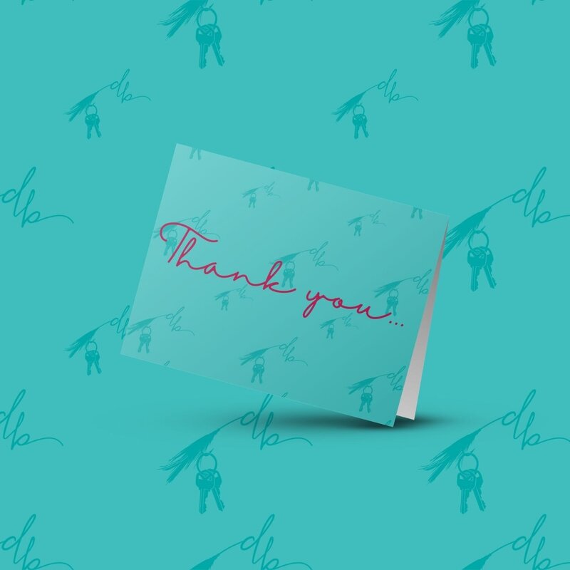 Branded thank you card design for mortgage lender + personal brand