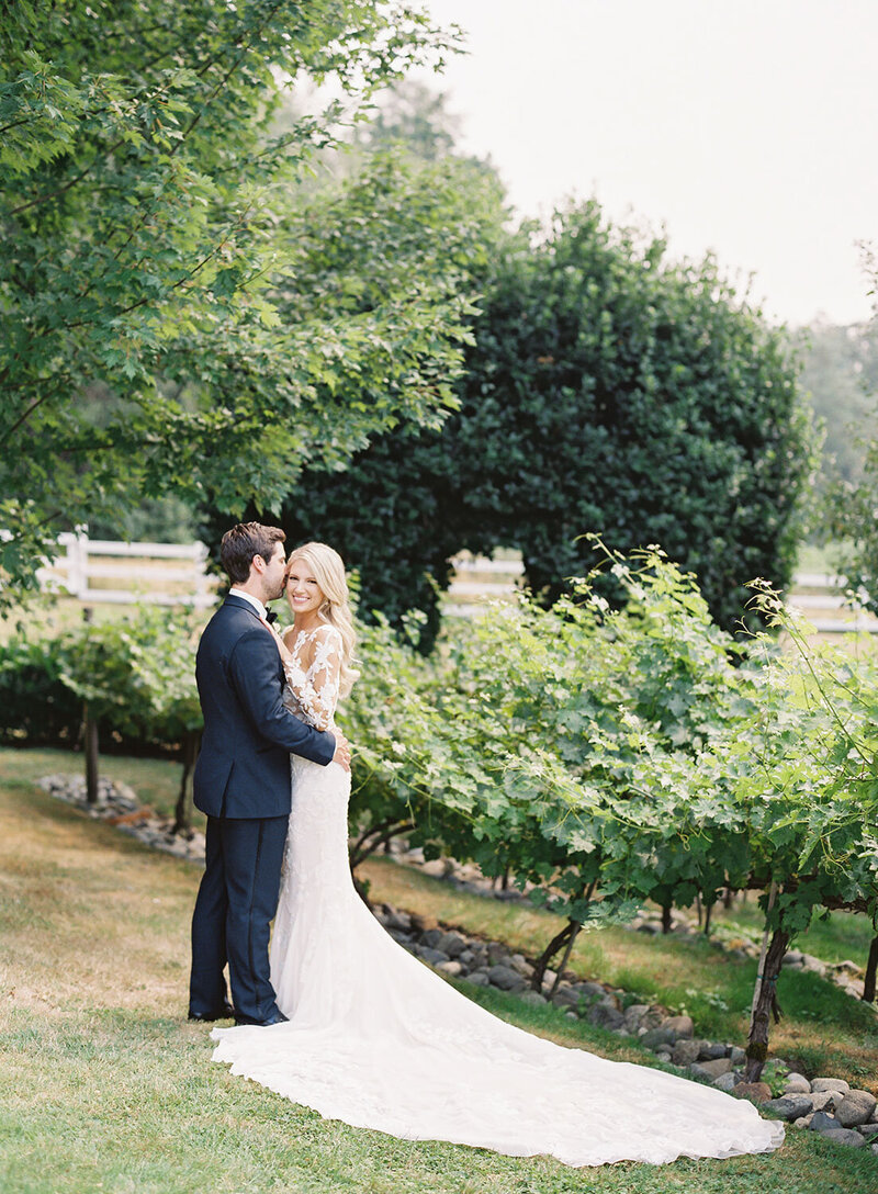 Bride and groom in a vineyard