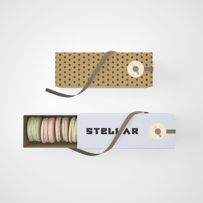 stellar desserts mockup for macaron packaging