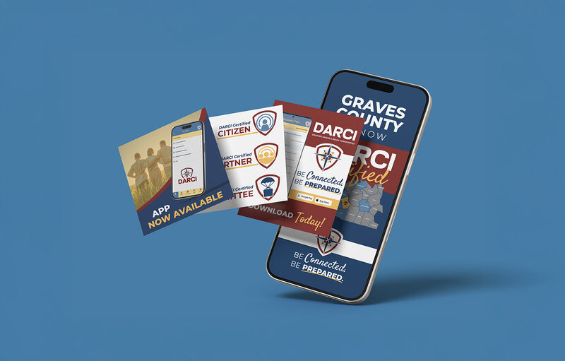 social media phone graphics for Disaster Aware and Ready Communities logo and brand design by Amanda Newman Design in Paducah, Kentucky