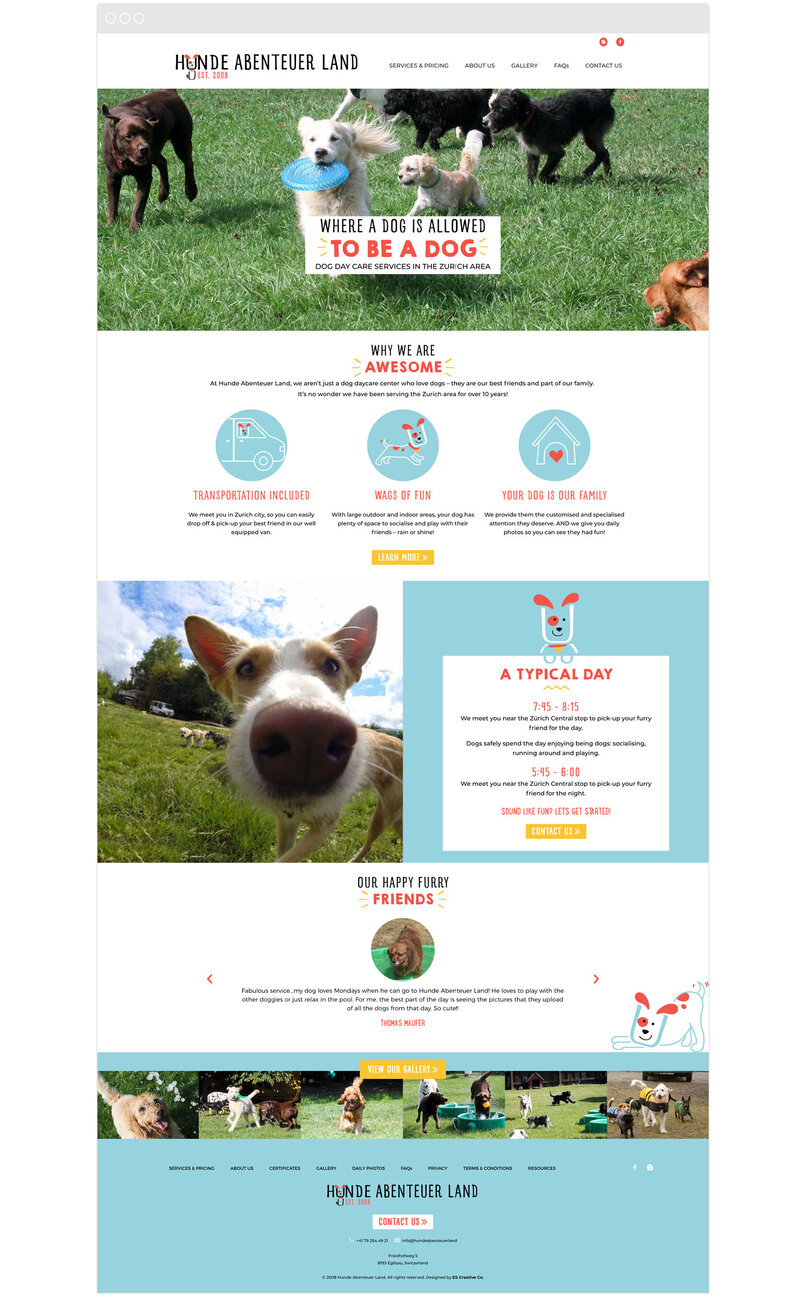 playful & fun website for dog daycare based in Zurich, Switzerland