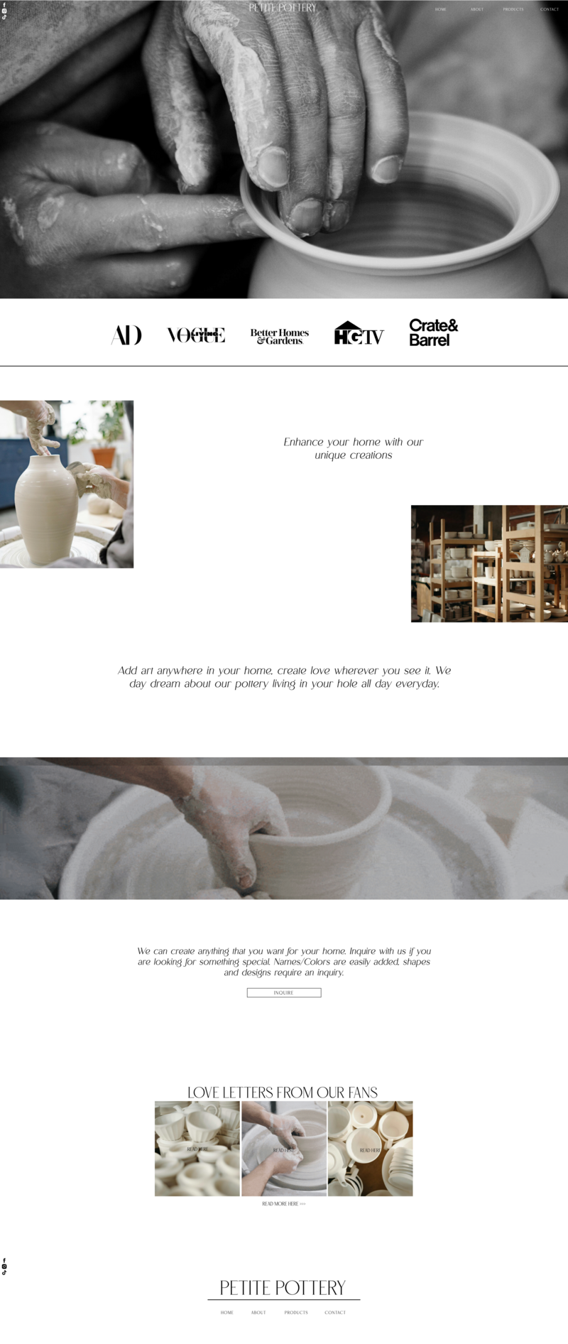 product page for pottery