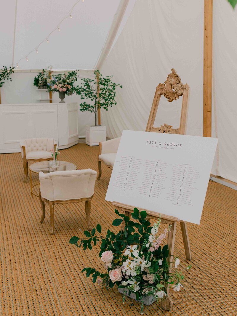 Tented wedding seating chart sign