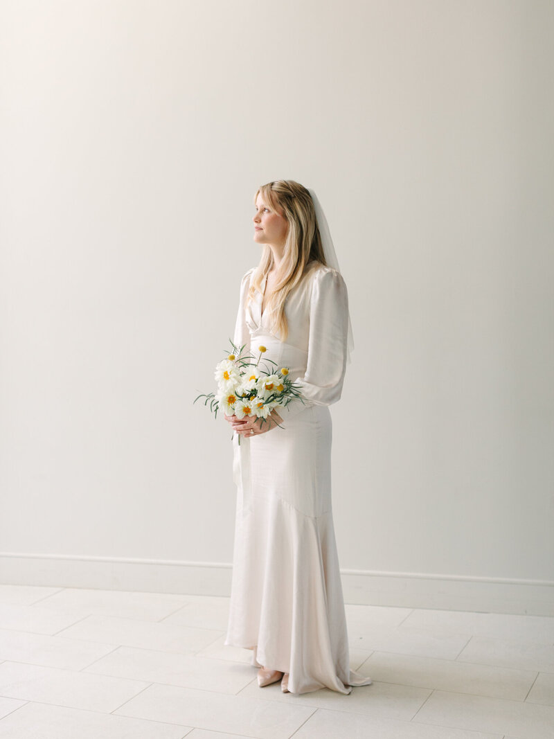 fine art editorial wedding portrait of bride inside Dana Point church