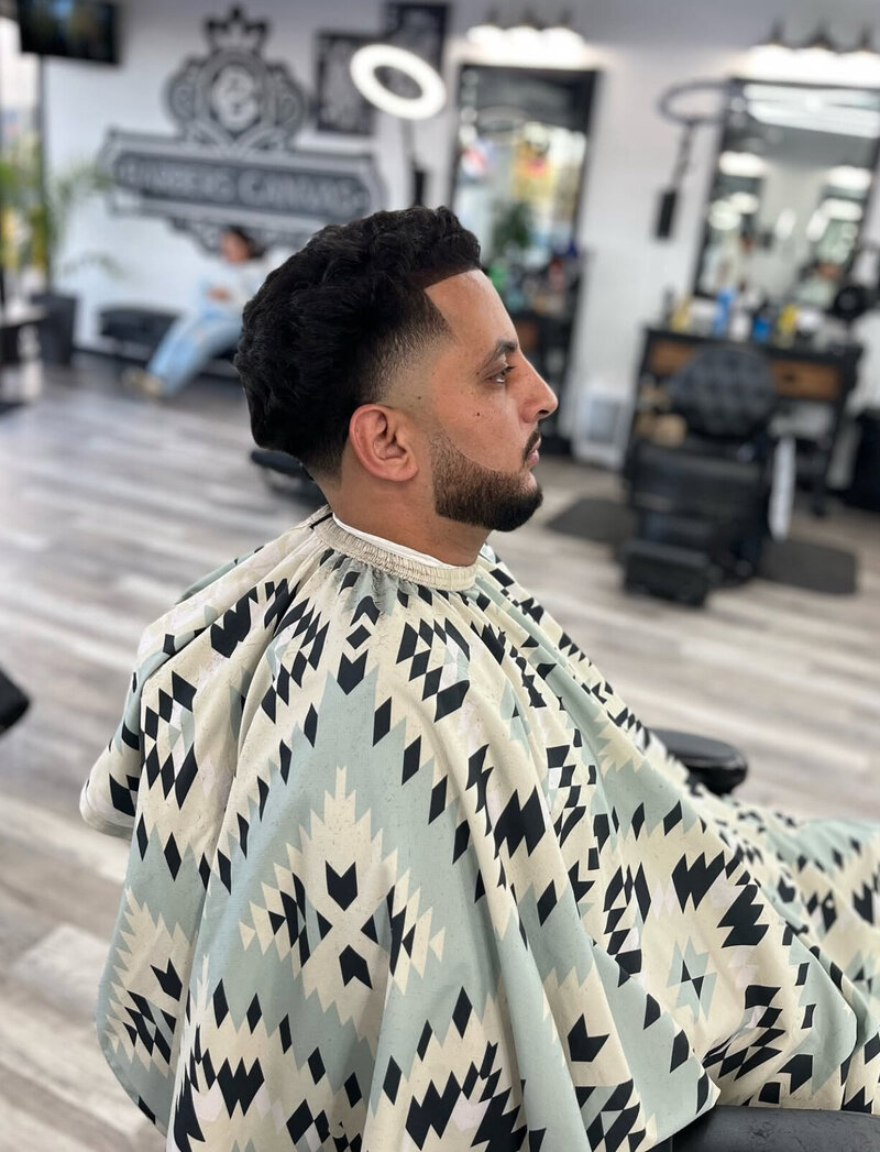 A finished burst fade haircut with a great blend at Onyx Barbershop in Wildomar, CA.