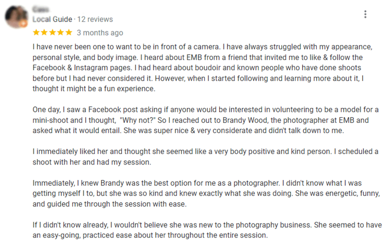 Screen shot of boudoir review