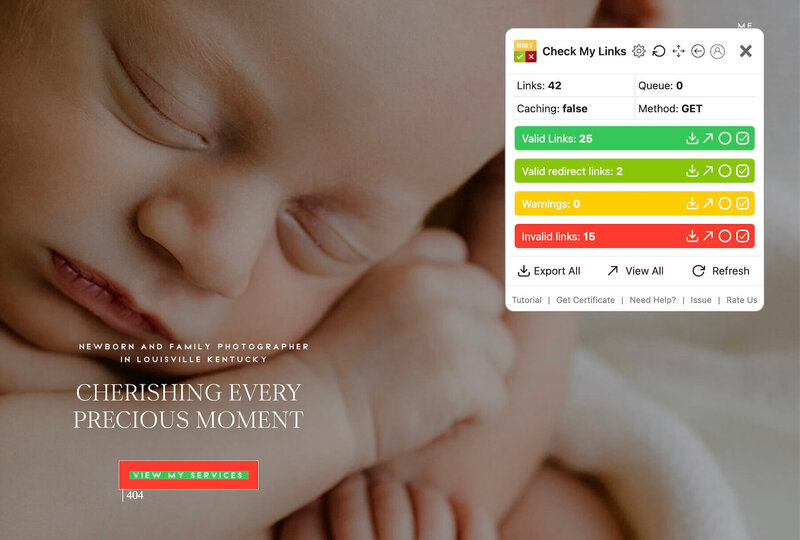 Checking for broken links on Showit site with Chrome extension Check My Links