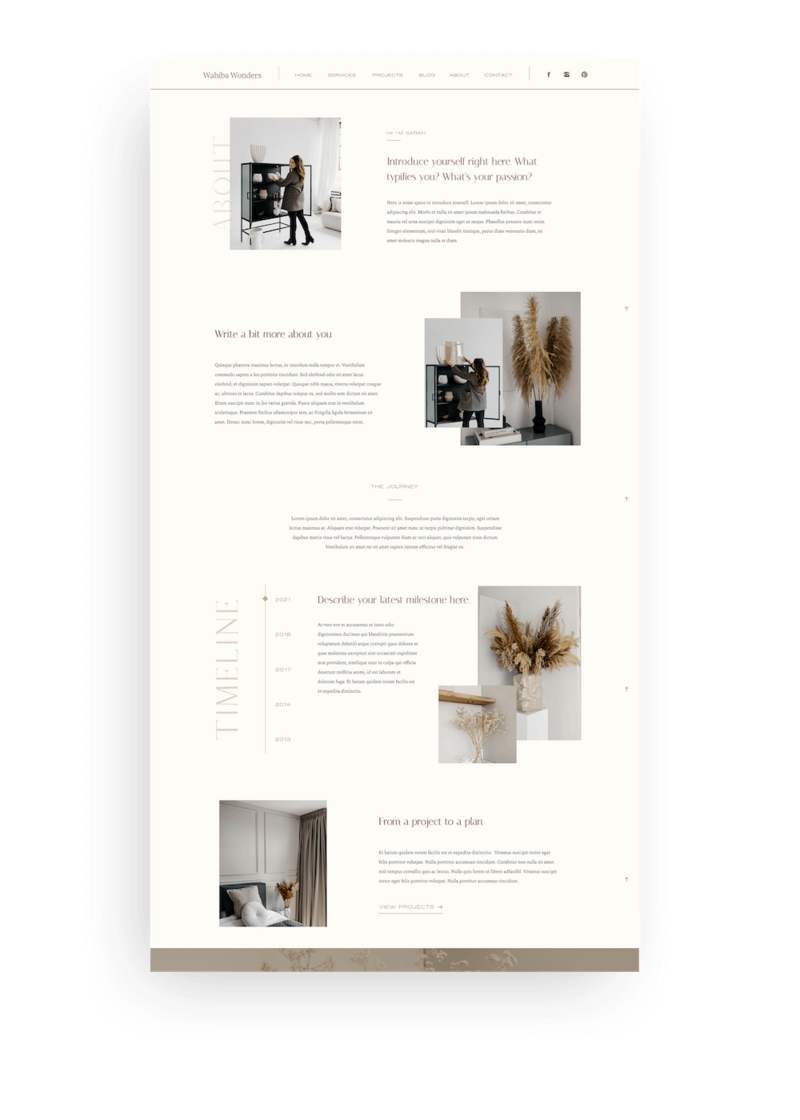 Minimalist Showit website template for interior designer