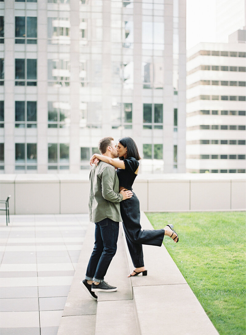 Seattle downtown engagemeent session - rooftop - film photography - fine art - 1