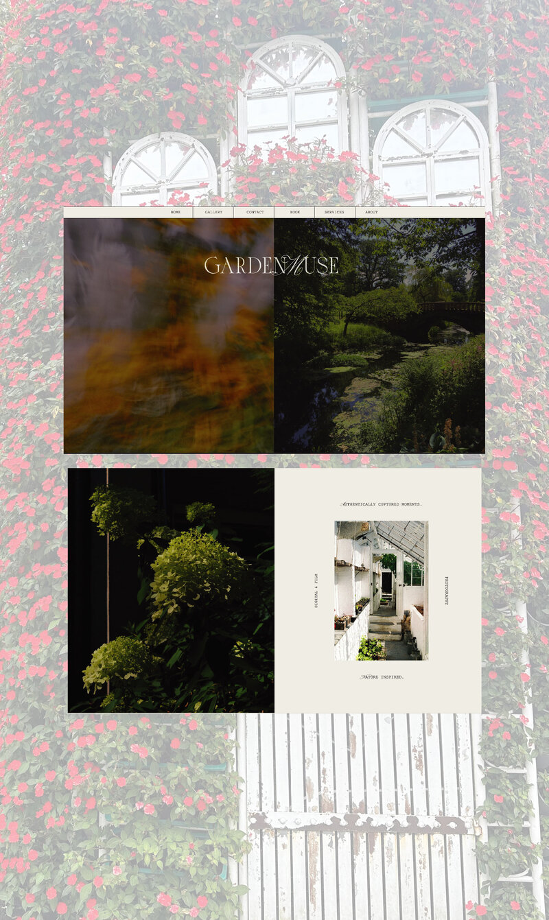 Website home page for garden photographer showing web design for creatives