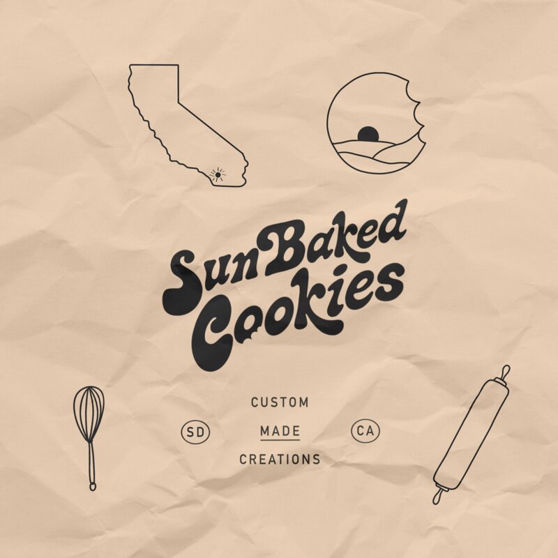 Cookie brand design featuring baking icons