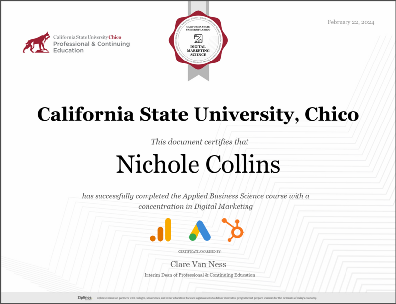 Nichole completed the hico State digital Marketing program and is qulified as a branding and web designer