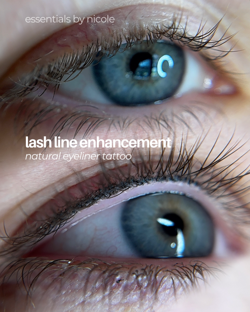 Before and after lash line enhancement on client with sensitive eyes. Permanent makeup salon West Springfield MA