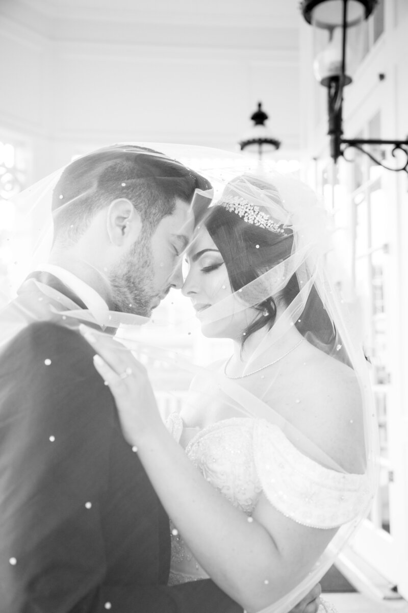 Veil photo and couple closing eyes