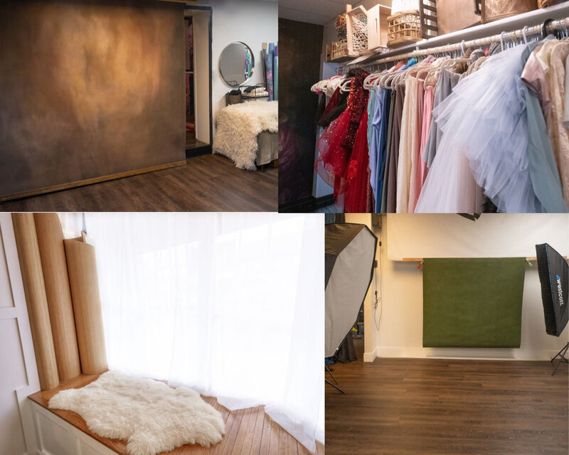 A collage of various studio set ups