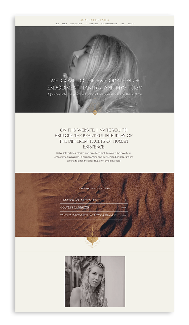 Web Design mockup by Temple Dreams Studio for a feminine embodiment coach and tantra teacher website