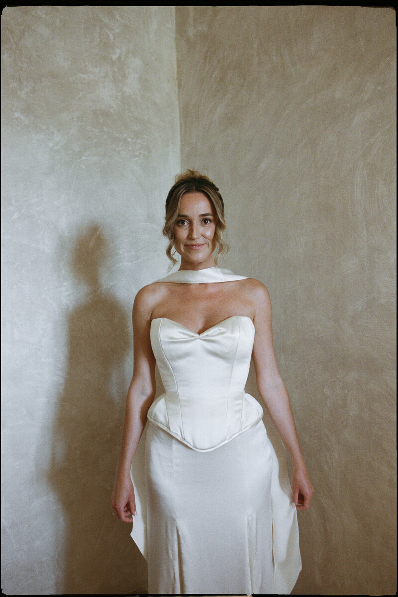 Vogue Wedding Photographer London – 35mm Film shot of a bride in vintage lace