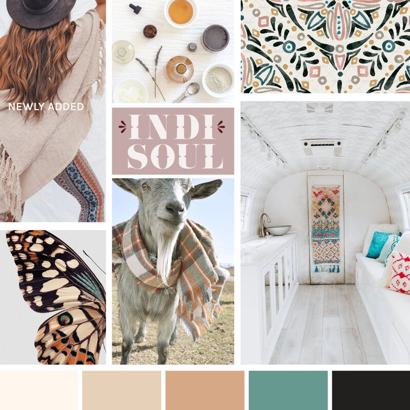 natural, vintage, bohemian chic mood board for skin care specialist